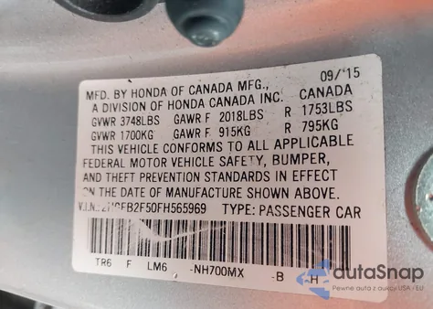 2015 Honda Civic Lx from USA, damaged, VIN 2HGFB2F50FH565969